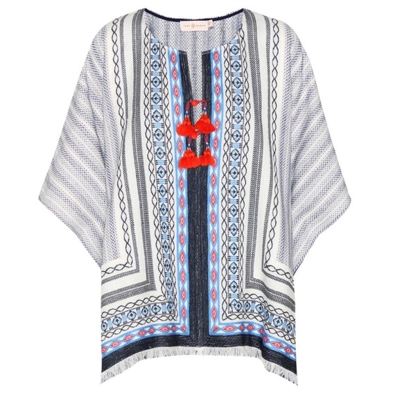 TORY BURCH Blaire Embroidered Poncho Tunic size L - Picture 1 of 2